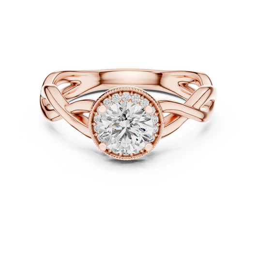 Round Lab Grown Diamond Infinity Twist Ring | Hidden Halo Solitaire | 10K, 14K, and 18K Gold