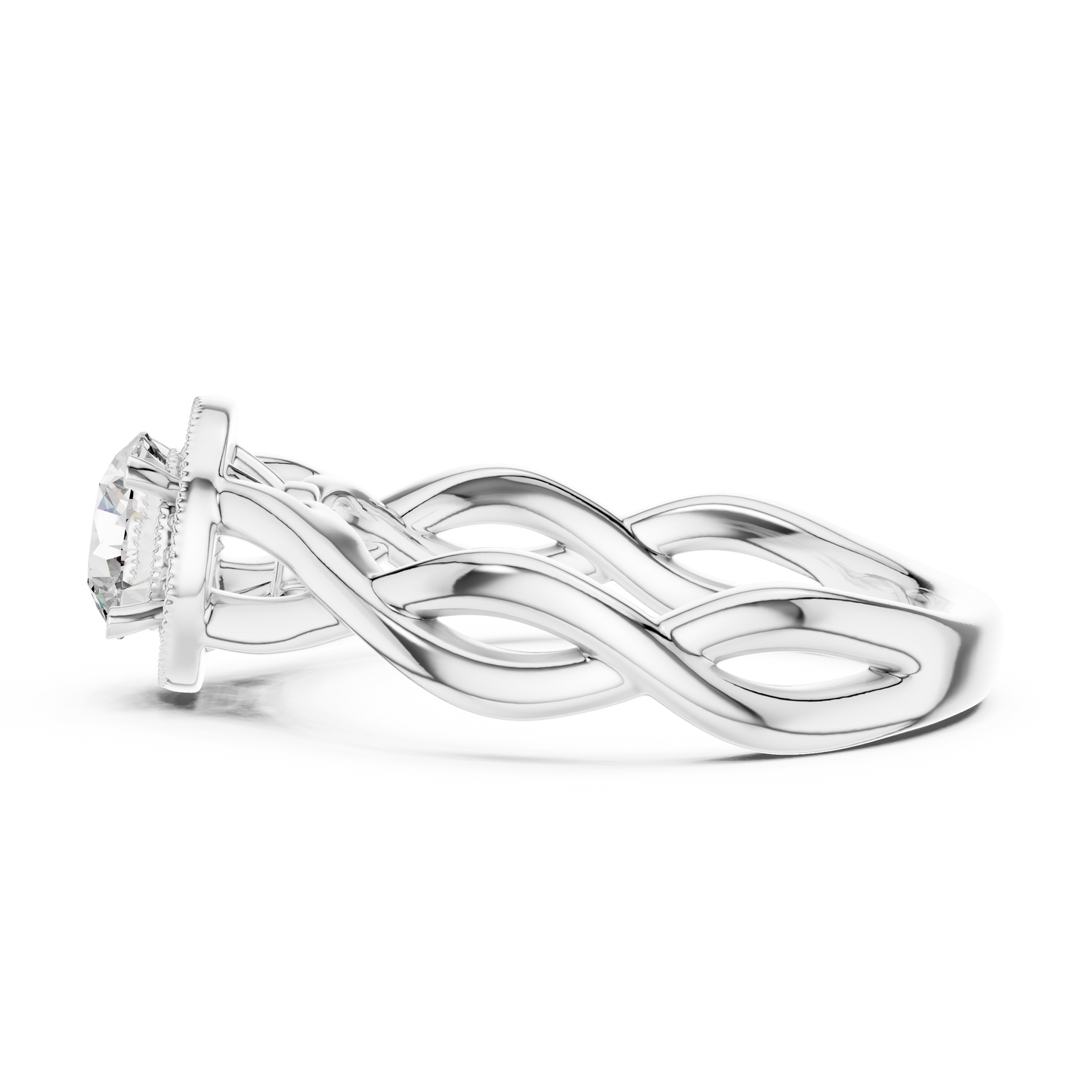 Round Lab Grown Diamond Infinity Twist Ring | Hidden Halo Solitaire | 10K, 14K, and 18K Gold