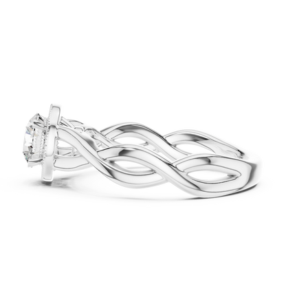 Round Lab Grown Diamond Infinity Twist Ring | Hidden Halo Solitaire | 10K, 14K, and 18K Gold