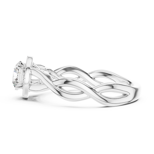 Round Lab Grown Diamond Infinity Twist Ring | Hidden Halo Solitaire | 10K, 14K, and 18K Gold