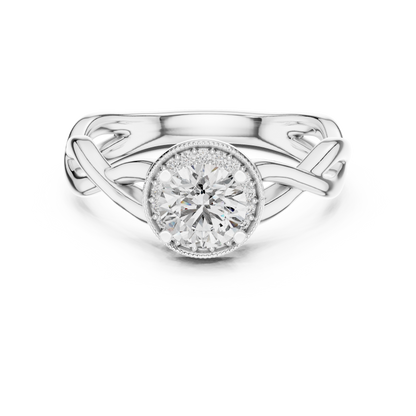 Round Lab Grown Diamond Infinity Twist Ring | Hidden Halo Solitaire | 10K, 14K, and 18K Gold