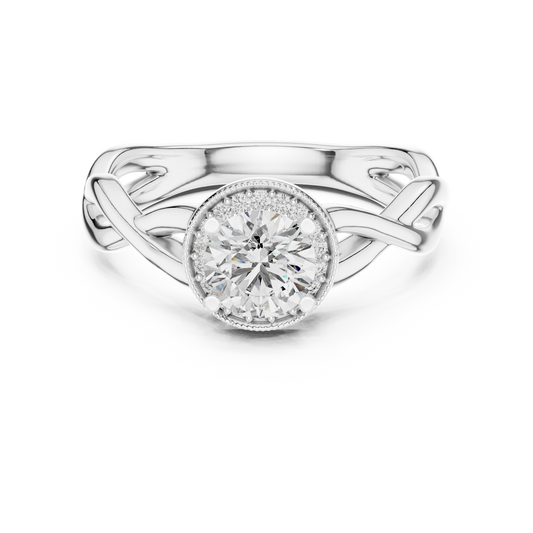 Round Lab Grown Diamond Infinity Twist Ring | Hidden Halo Solitaire | 10K, 14K, and 18K Gold