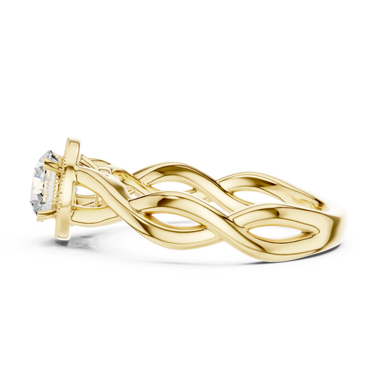 Round Lab Grown Diamond Infinity Twist Ring | Hidden Halo Solitaire | 10K, 14K, and 18K Gold