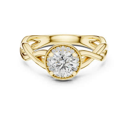 Round Lab Grown Diamond Infinity Twist Ring | Hidden Halo Solitaire | 10K, 14K, and 18K Gold