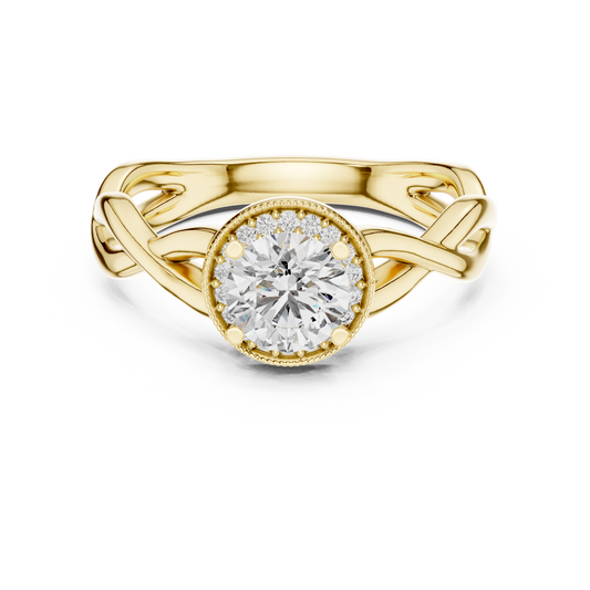 Round Lab Grown Diamond Infinity Twist Ring | Hidden Halo Solitaire | 10K, 14K, and 18K Gold