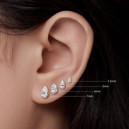 Invisible Set Diamond Pear Threaded Stud Earring in 18K Solid Gold