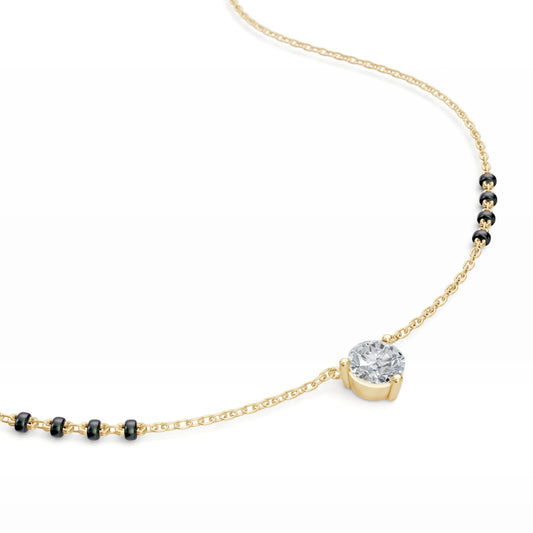 Round Solitaire Modern Mangalsutra | Fixed Pendant DEF VVS 14K / 18K Solid Gold