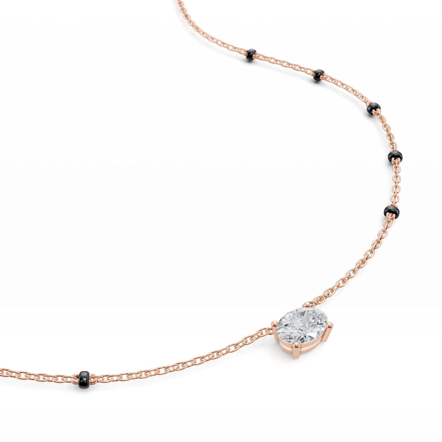 East-West Oval Modern Mangalsutra | Horizontal DEF VVS 14K / 18K Solid Gold