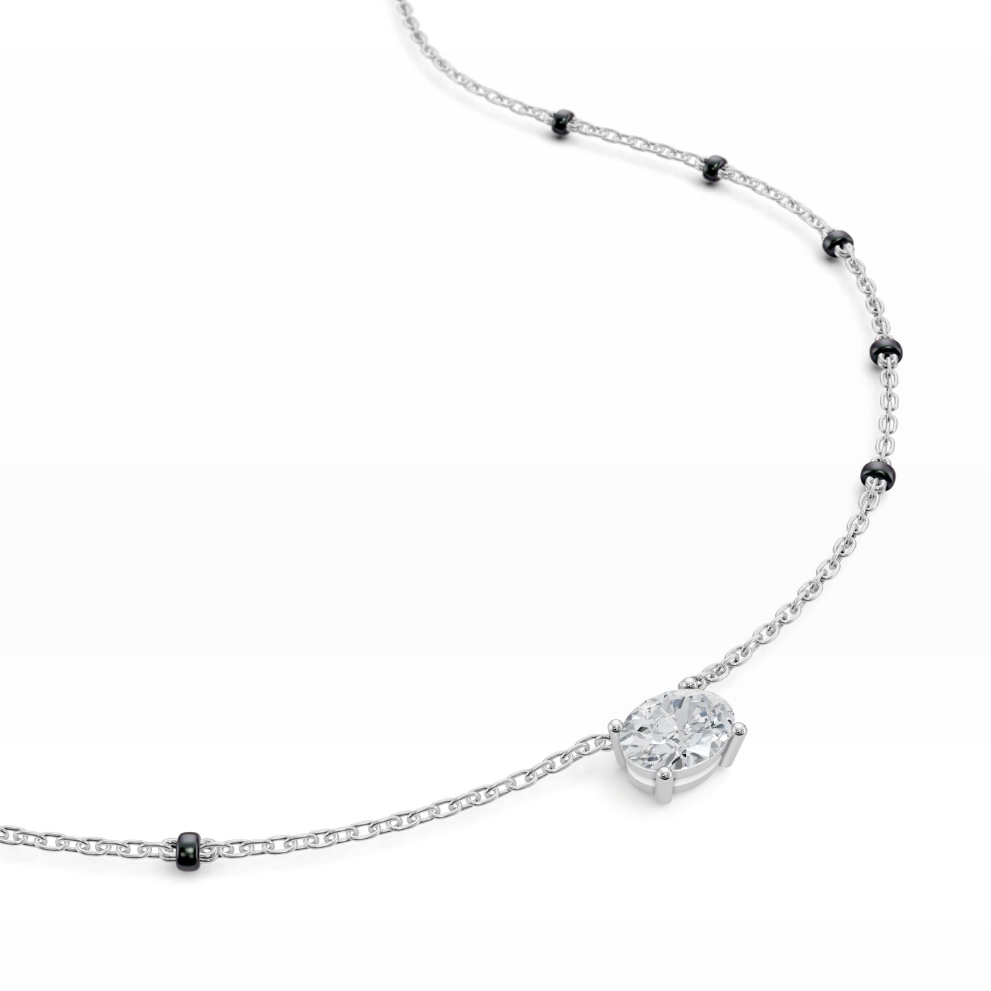 East-West Oval Modern Mangalsutra | Horizontal DEF VVS 14K / 18K Solid Gold