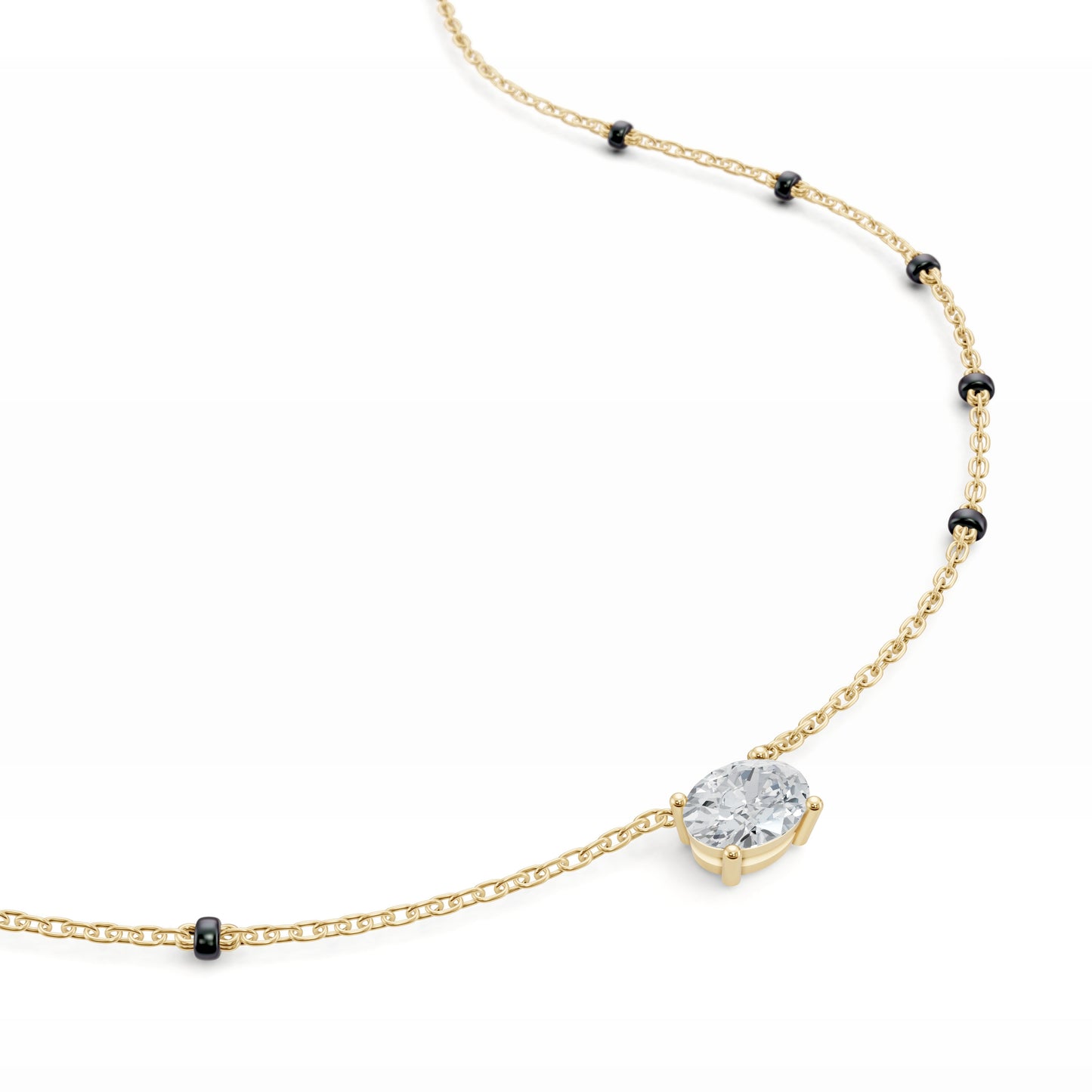 East-West Oval Modern Mangalsutra | Horizontal DEF VVS 14K / 18K Solid Gold