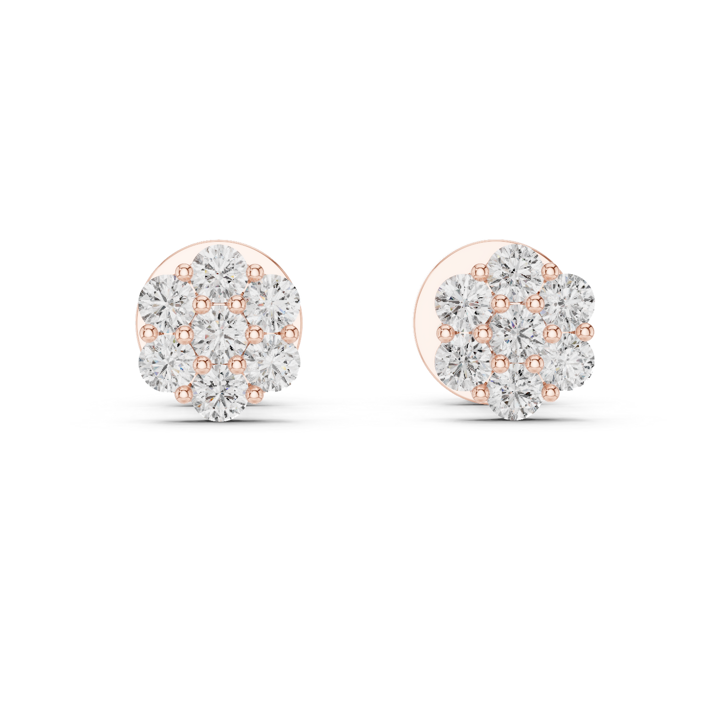 Round Lab Grown Diamond Flower Cluster Stud Earrings | Multi-Stone Floral Bloom | 10K, 14K, and 18K Gold