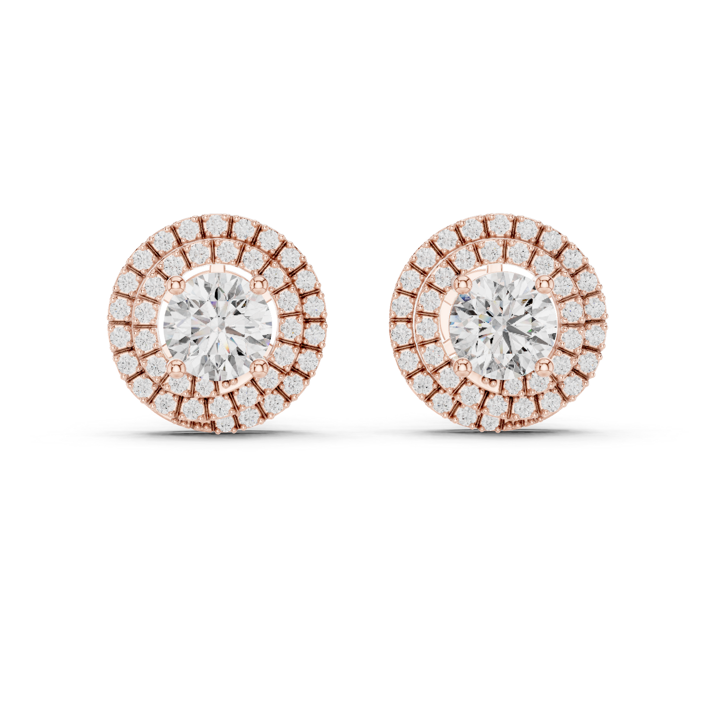 Round Lab Grown Diamond Double Halo Stud Earrings | 10K, 14K, and 18K Gold | ER-0017