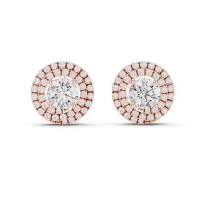 Round Lab Grown Diamond Double Halo Stud Earrings | 10K, 14K, and 18K Gold | ER-0017