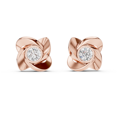 Round Lab Grown Diamond Pinwheel Stud Earrings | Modern Swirl Solitaire | 10K, 14K, and 18K Gold