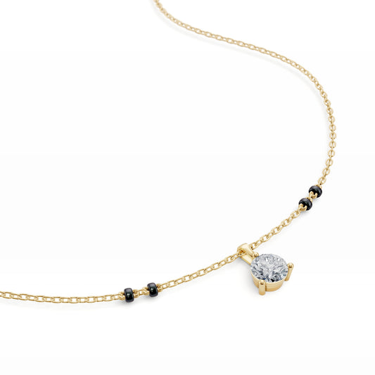 Round Solitaire Modern Mangalsutra | DEF VVS Lab Diamond | Solid Gold 18K and 14K