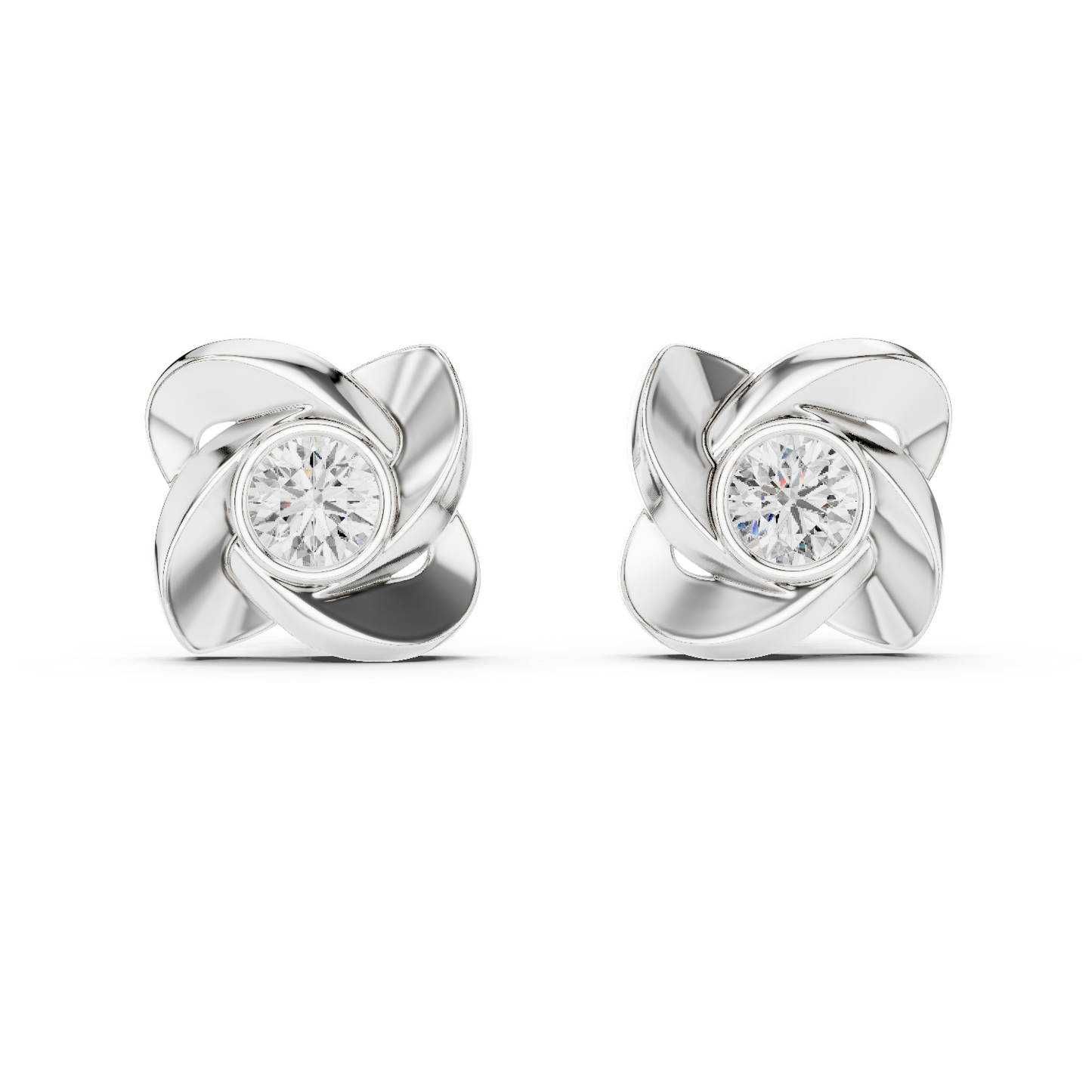 Round Lab Grown Diamond Pinwheel Stud Earrings | Modern Swirl Solitaire | 10K, 14K, and 18K Gold