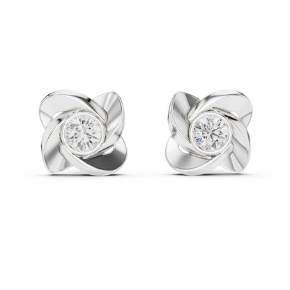 Round Lab Grown Diamond Pinwheel Stud Earrings | Modern Swirl Solitaire | 10K, 14K, and 18K Gold