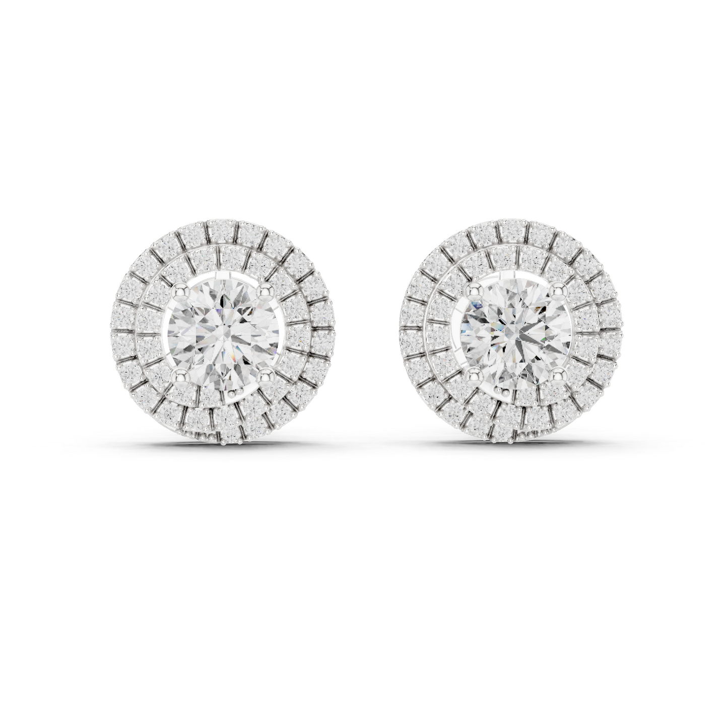 Round Lab Grown Diamond Double Halo Stud Earrings | 10K, 14K, and 18K Gold | ER-0017
