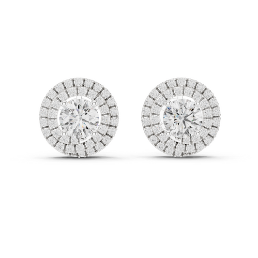 Round Lab Grown Diamond Double Halo Stud Earrings | 10K, 14K, and 18K Gold | ER-0017