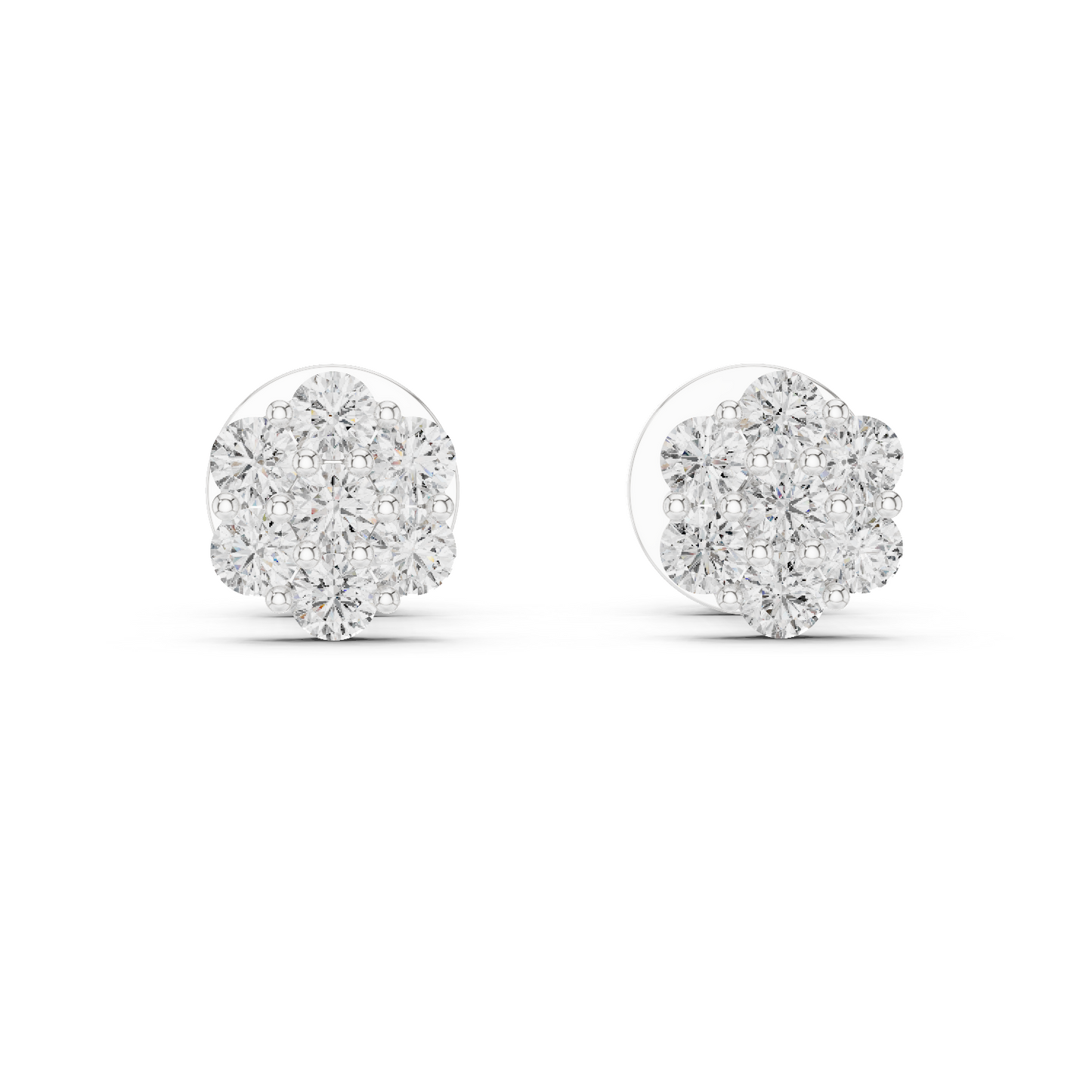 Round Lab Grown Diamond Flower Cluster Stud Earrings | Multi-Stone Floral Bloom | 10K, 14K, and 18K Gold