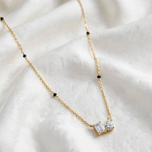 14K Gold Toi et Moi Diamond Mangalsutra Necklace - Modern Black Bead Necklace for Daily Wear