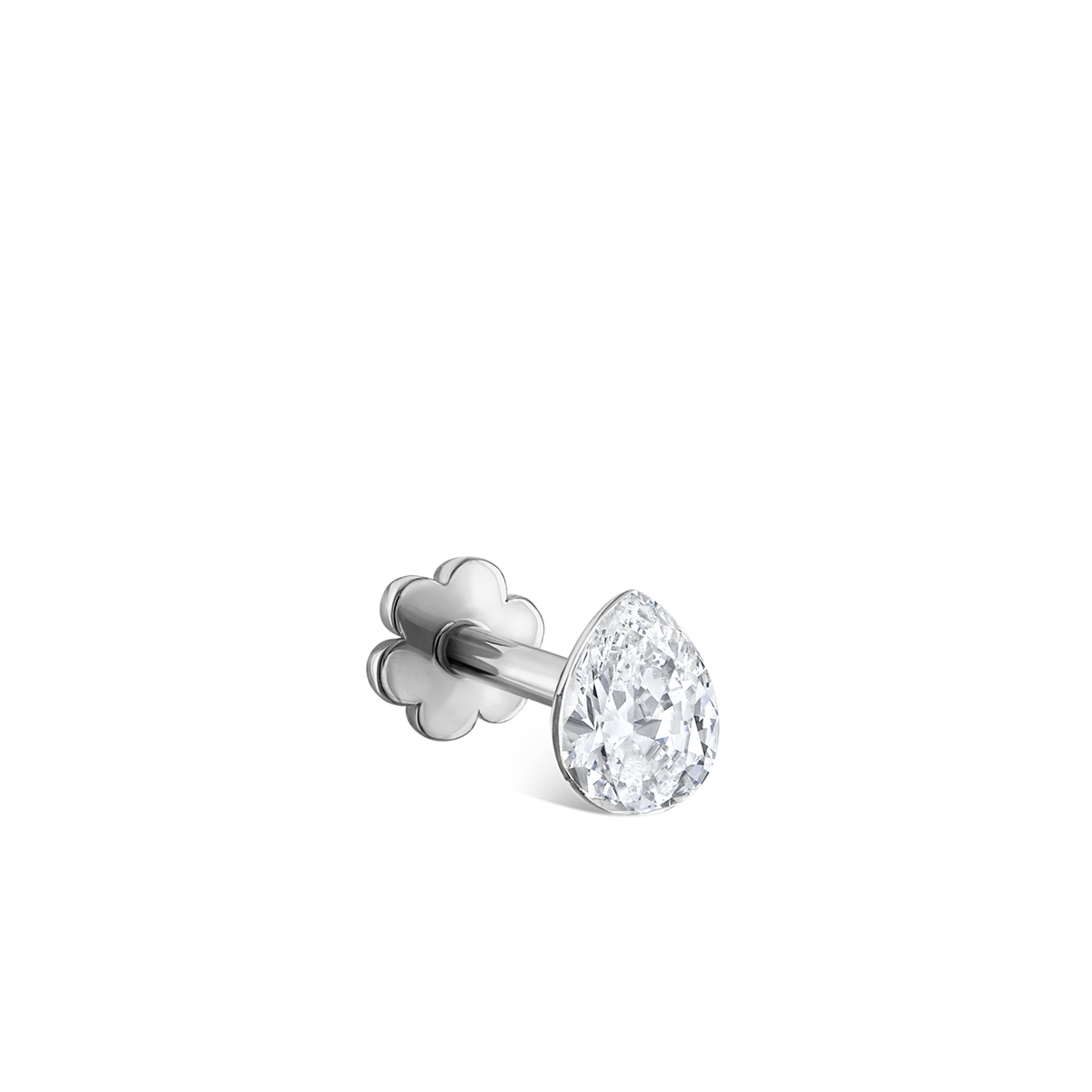 Invisible Set Diamond Pear Threaded Stud Earring in 18K Solid Gold