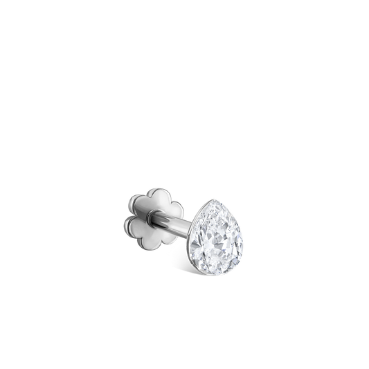 Invisible Set Diamond Pear Threaded Stud Earring in 18K Solid Gold