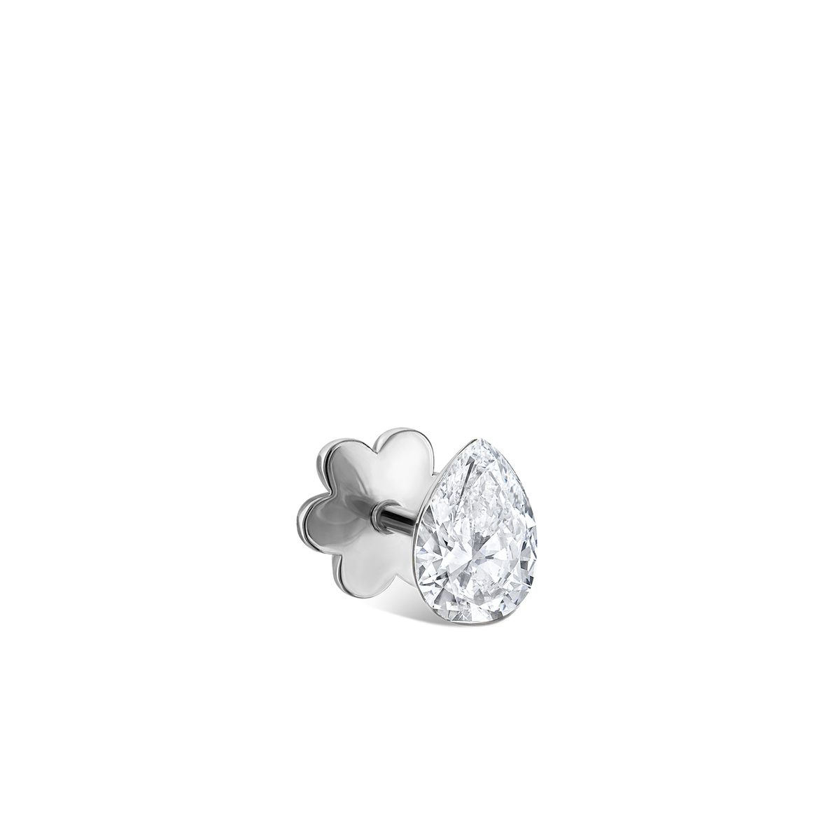 Invisible Set Diamond Pear Threaded Stud Earring in 18K Solid Gold