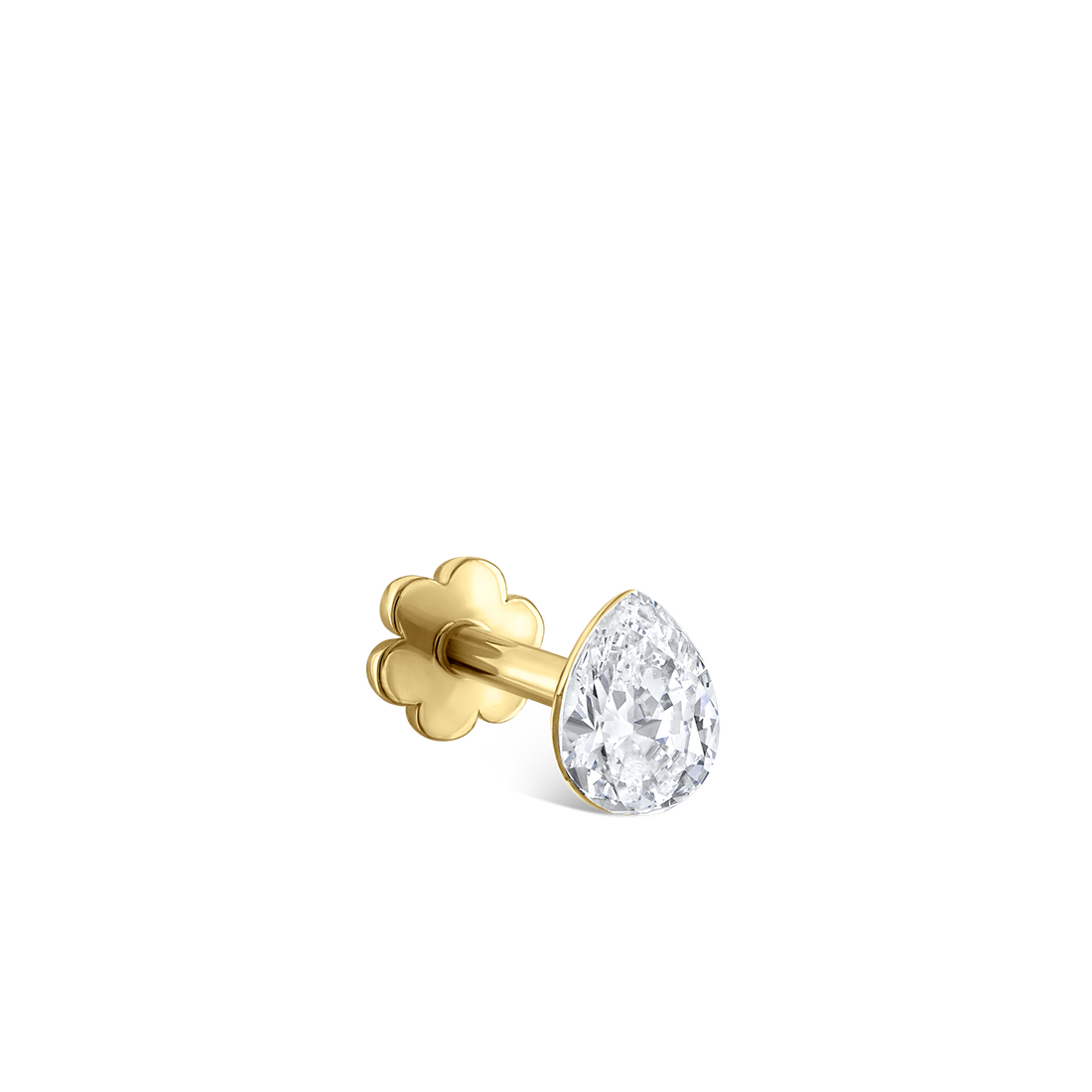 Invisible Set Diamond Pear Threaded Stud Earring in 18K Solid Gold