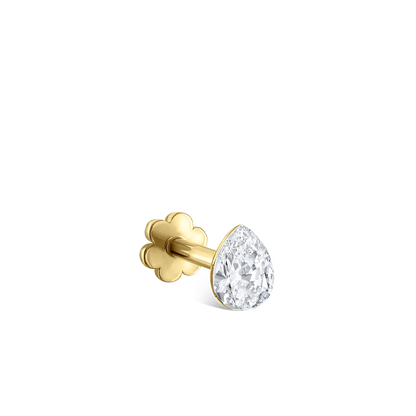 Invisible Set Diamond Pear Threaded Stud Earring in 18K Solid Gold