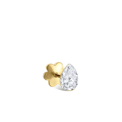 Invisible Set Diamond Pear Threaded Stud Earring in 18K Solid Gold