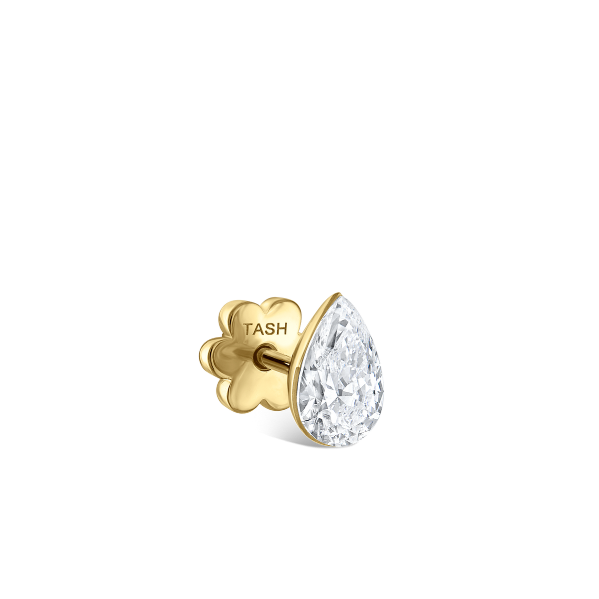 Invisible Set Diamond Pear Threaded Stud Earring in 18K Solid Gold