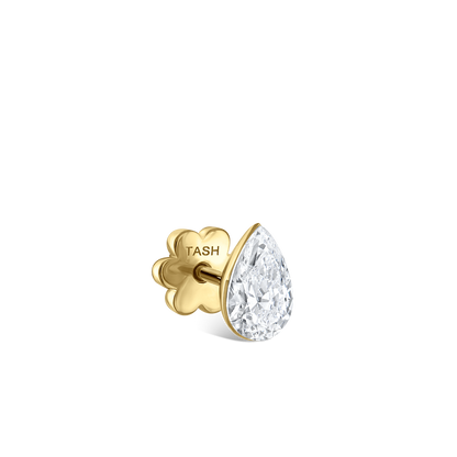 Invisible Set Diamond Pear Threaded Stud Earring in 18K Solid Gold