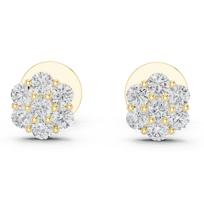 Round Lab Grown Diamond Flower Cluster Stud Earrings | Multi-Stone Floral Bloom | 10K, 14K, and 18K Gold