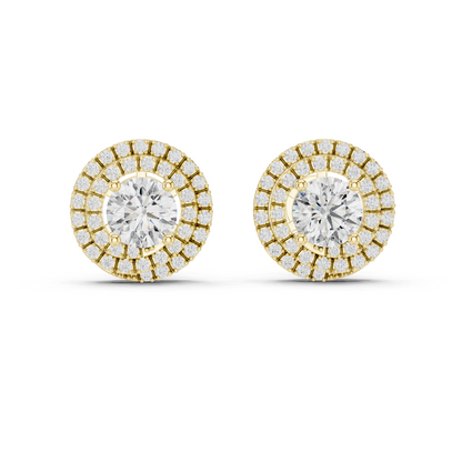 Round Lab Grown Diamond Double Halo Stud Earrings | 10K, 14K, and 18K Gold | ER-0017