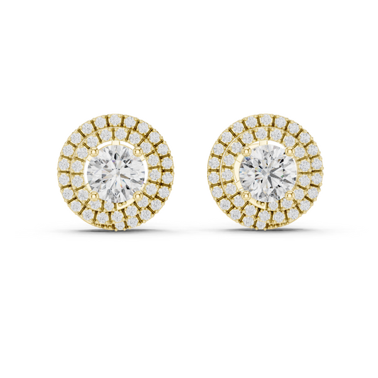 Round Lab Grown Diamond Double Halo Stud Earrings | 10K, 14K, and 18K Gold | ER-0017
