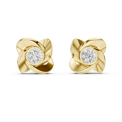 Round Lab Grown Diamond Pinwheel Stud Earrings | Modern Swirl Solitaire | 10K, 14K, and 18K Gold