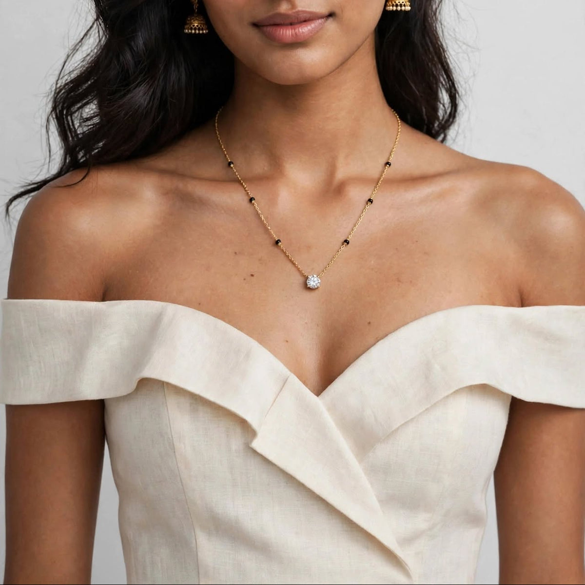 14K Solitaire Diamond Mangalsutra Necklace - 1ct Round Diamond