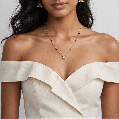 14K Solitaire Diamond Mangalsutra Necklace - 1ct Round Diamond