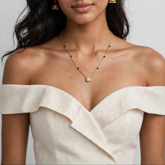 14K Solitaire Diamond Mangalsutra Necklace - 1ct Round Diamond