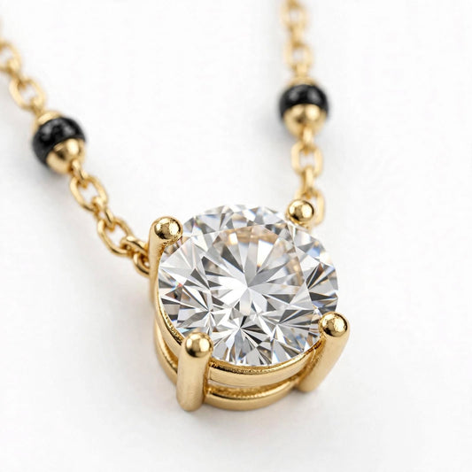14K Solitaire Diamond Mangalsutra Necklace - 1ct Round Diamond