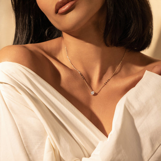 Round Solitaire Modern Mangalsutra | Fixed Pendant DEF VVS 14K / 18K Solid Gold