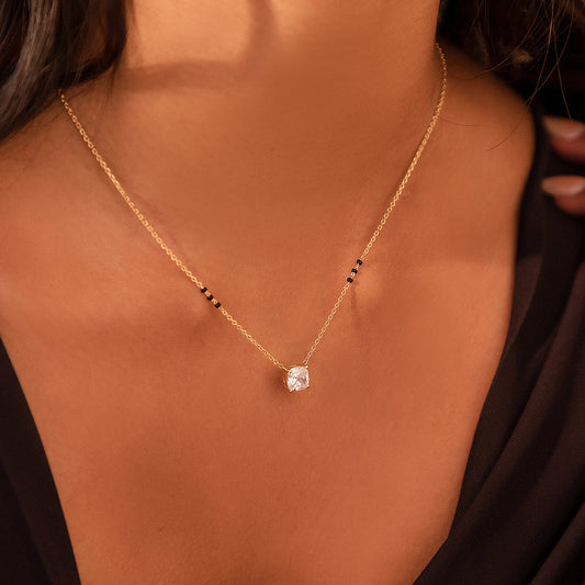 Cushion-Cut Modern Mangalsutra | Solitaire DEF VVS 14K / 18K Solid Gold | Classic Bail Pendant