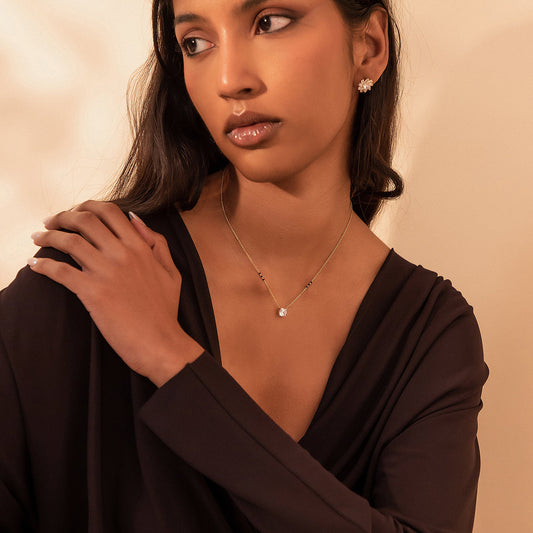 Cushion-Cut Modern Mangalsutra | Solitaire DEF VVS 14K / 18K Solid Gold | Classic Bail Pendant