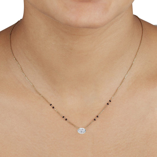 East-West Oval Modern Mangalsutra | Solitaire DEF VVS | Solid Gold 18K and 14K