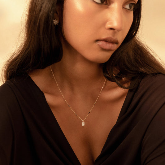 EmeraldCut Modern Mangalsutra | Lab daimond DEF VVS 14K / 18K Solid Gold | Classic Bail Pendant