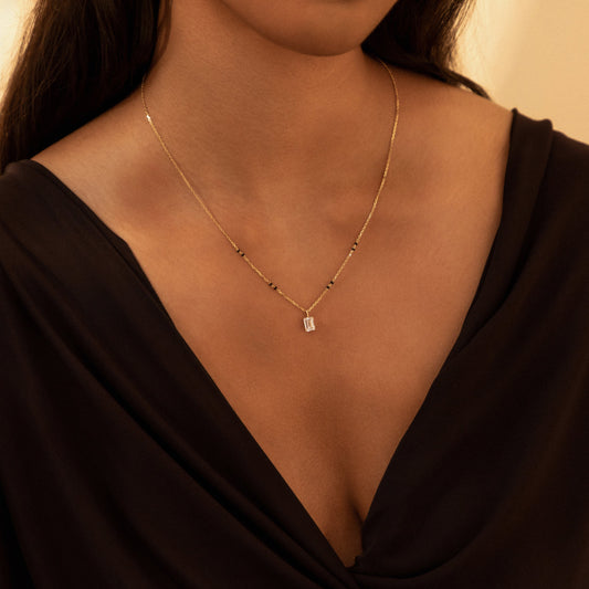 EmeraldCut Modern Mangalsutra | Lab daimond DEF VVS 14K / 18K Solid Gold | Classic Bail Pendant