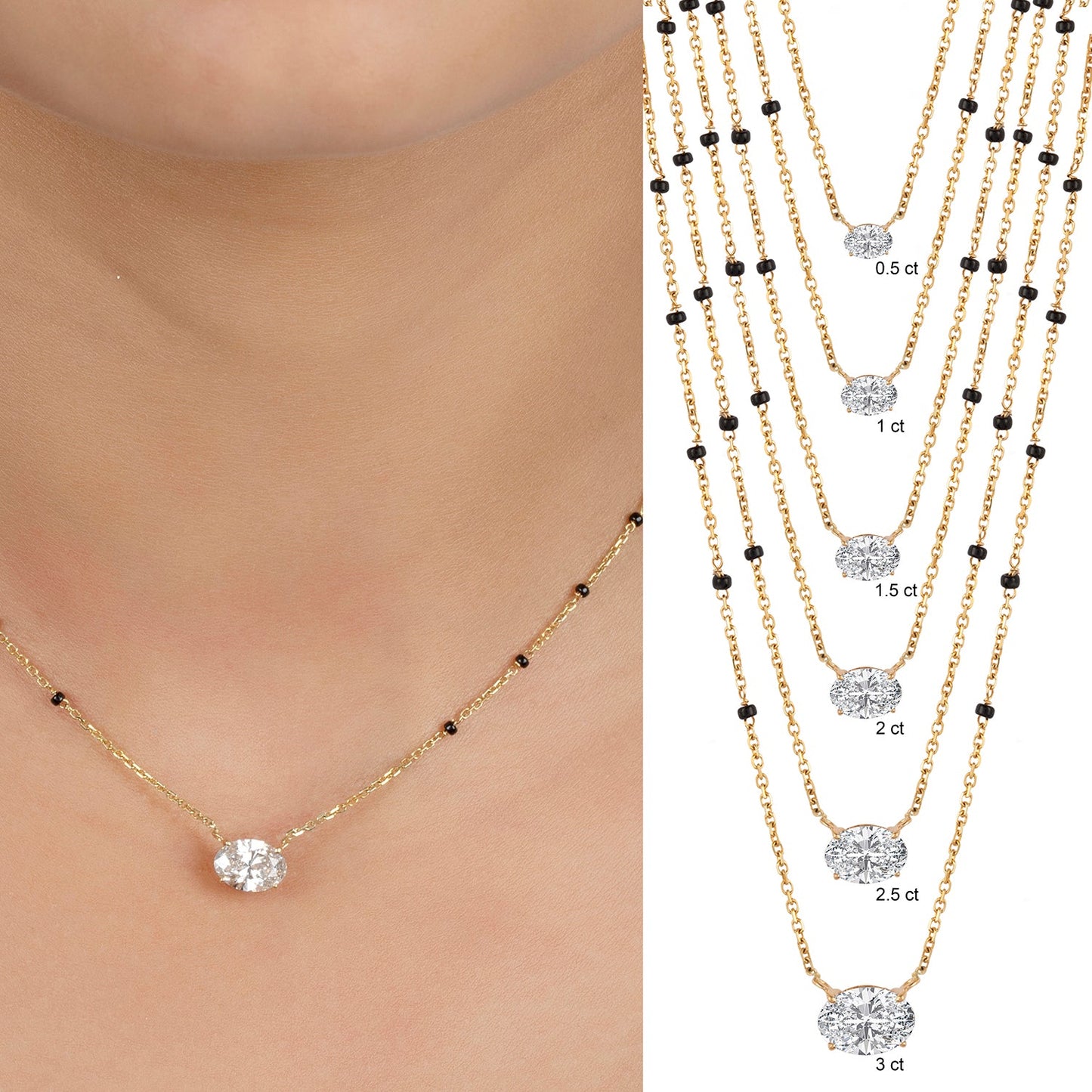 East-West Oval Modern Mangalsutra | Horizontal DEF VVS 14K / 18K Solid Gold