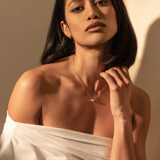 East-West Oval Modern Mangalsutra | Horizontal DEF VVS 14K / 18K Solid Gold | Fixed Pendant