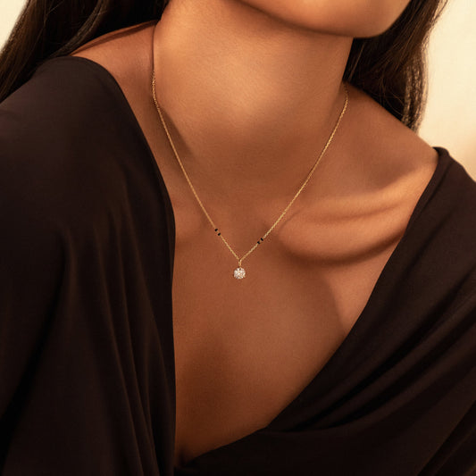 Round Solitaire Modern Mangalsutra | DEF VVS Lab Diamond | Solid Gold 18K and 14K